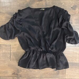 Shinestar Black Ruched Peplum Blouse